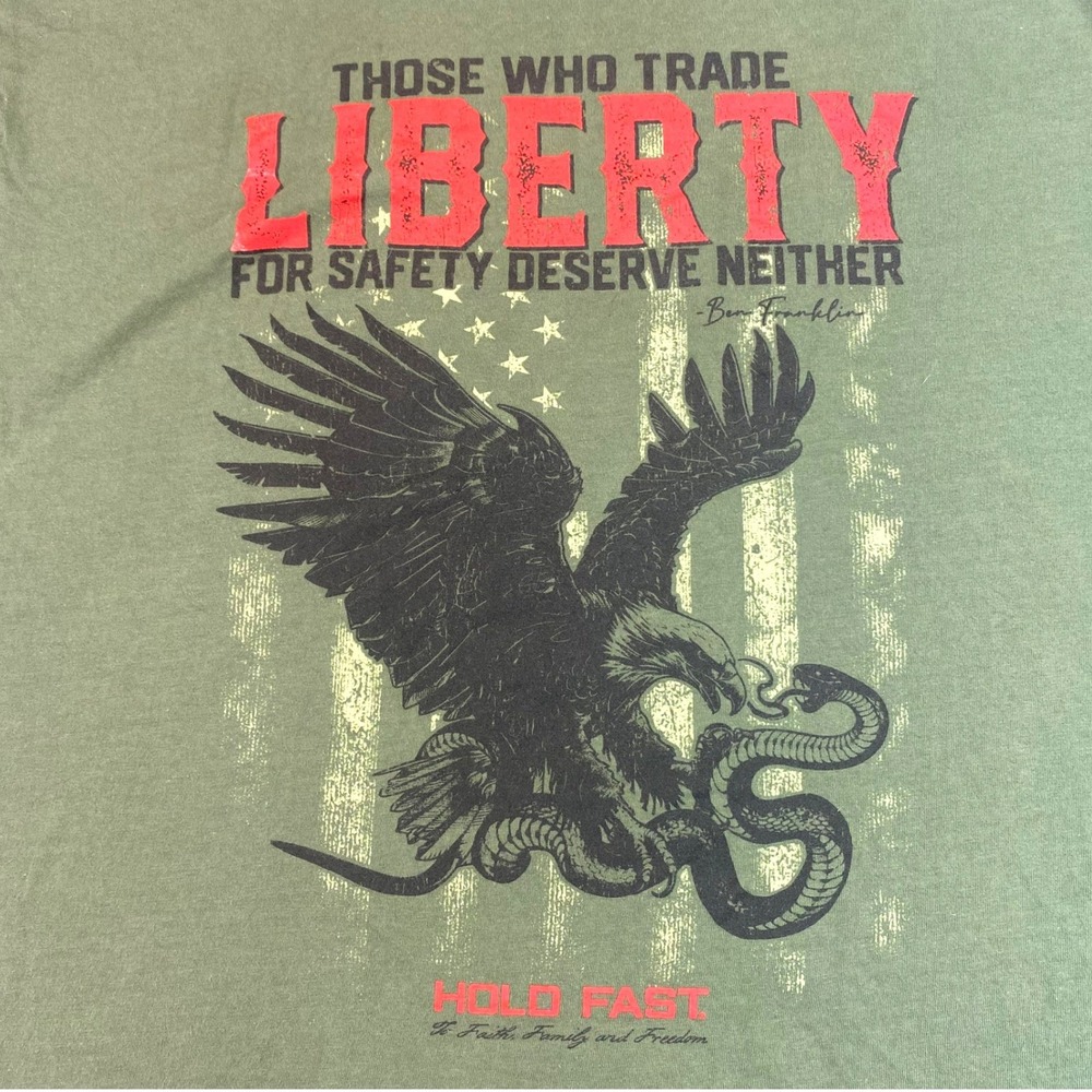 Hold Fast Men's Patriotic T-Shirt Eagle Snake‎ Liberty Size Large Military